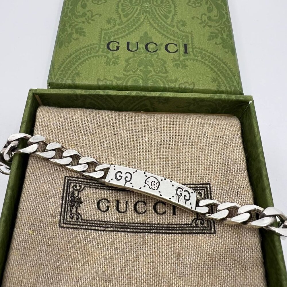 Authentic gucci ghost bracelet men's sterling silver bar bracelet with gift box